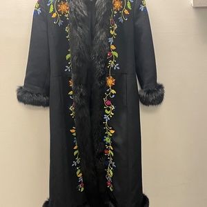 Escada full length Angora wool embroidery coat with blue fox
